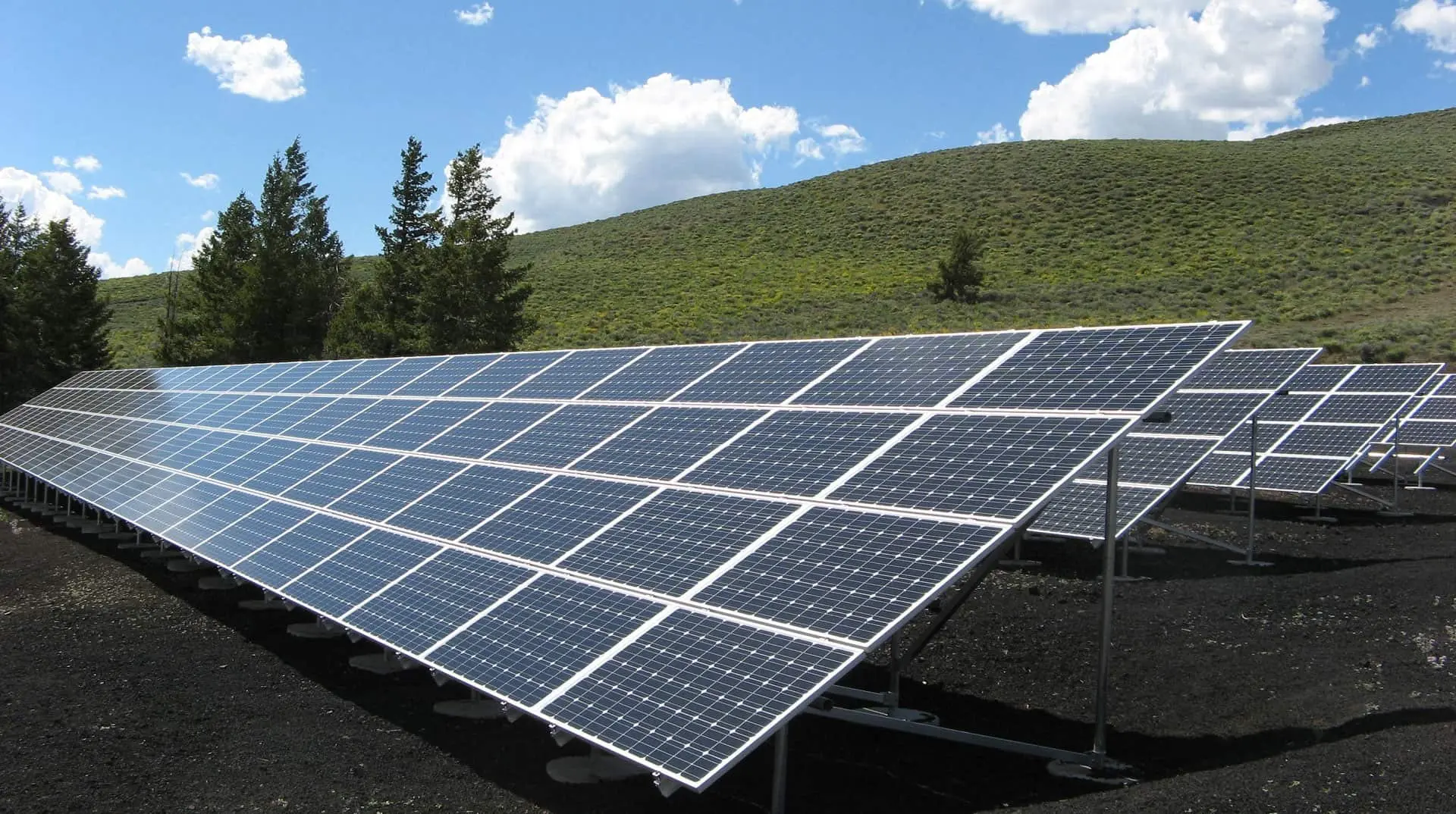 Solar collectors mounted on a hillside