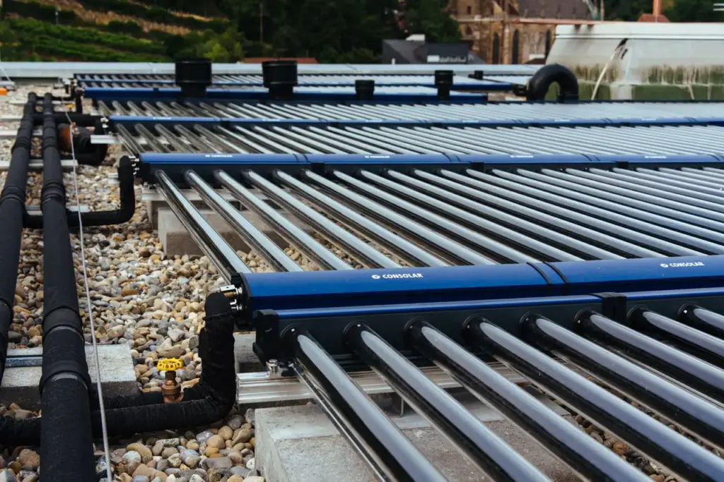 TUBO II evacuated tube collectors on a city roof